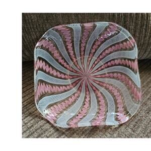Vintage Murano Glass Fratelli Toso Bowl Cranberry Pink /White Swirl /Gold Specks